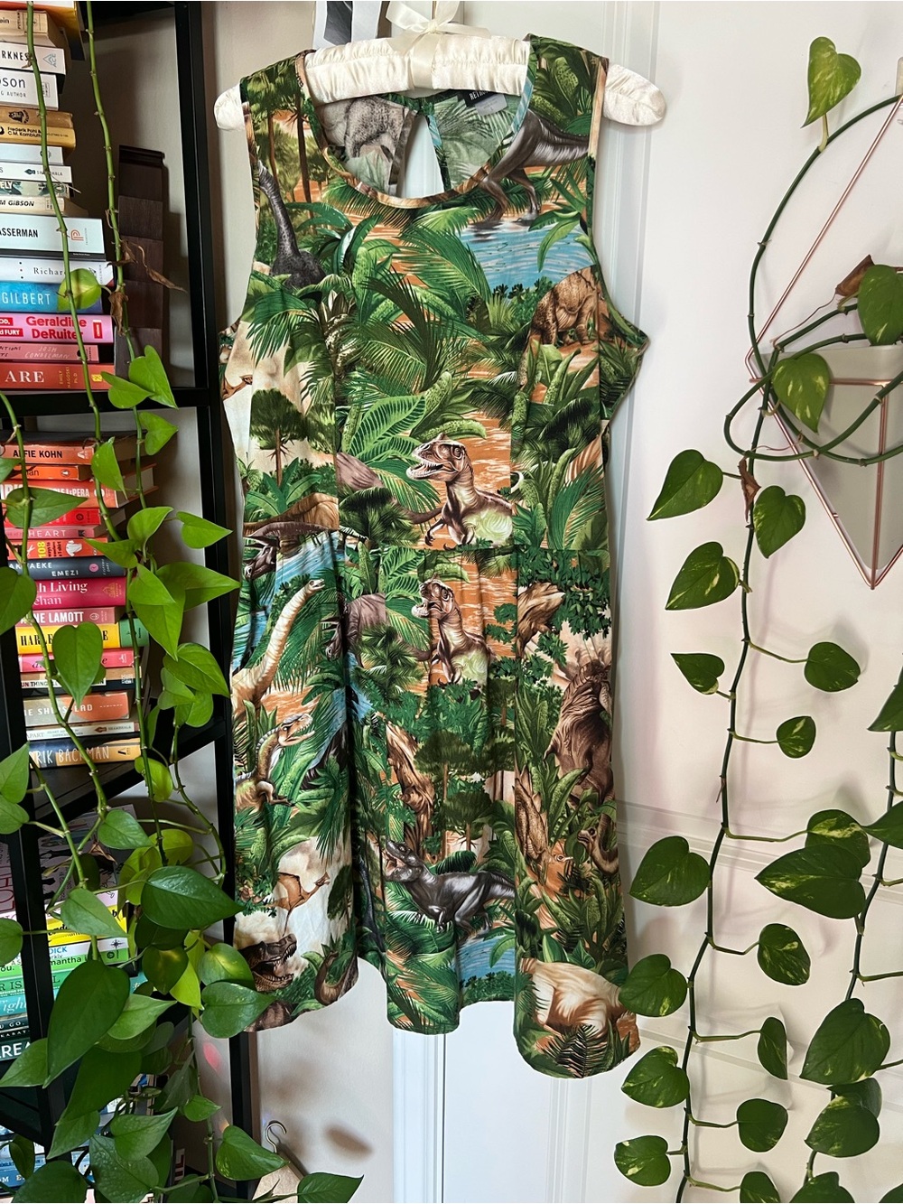 DINO DRESS 🦖 Green Sleeveless Dress with Dinosaur Jungle Print